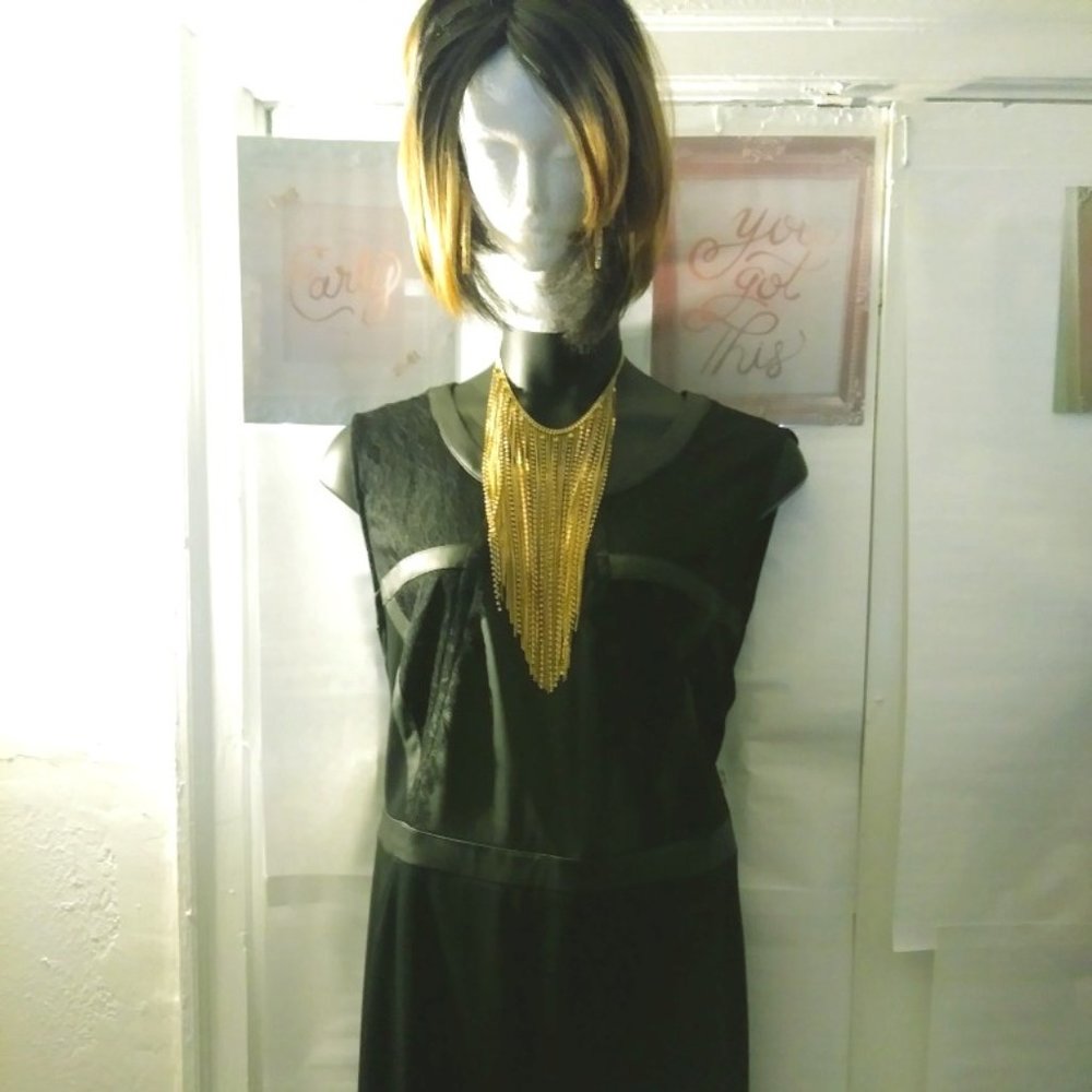 L B Faux Leather Lace Sleeveless black dress